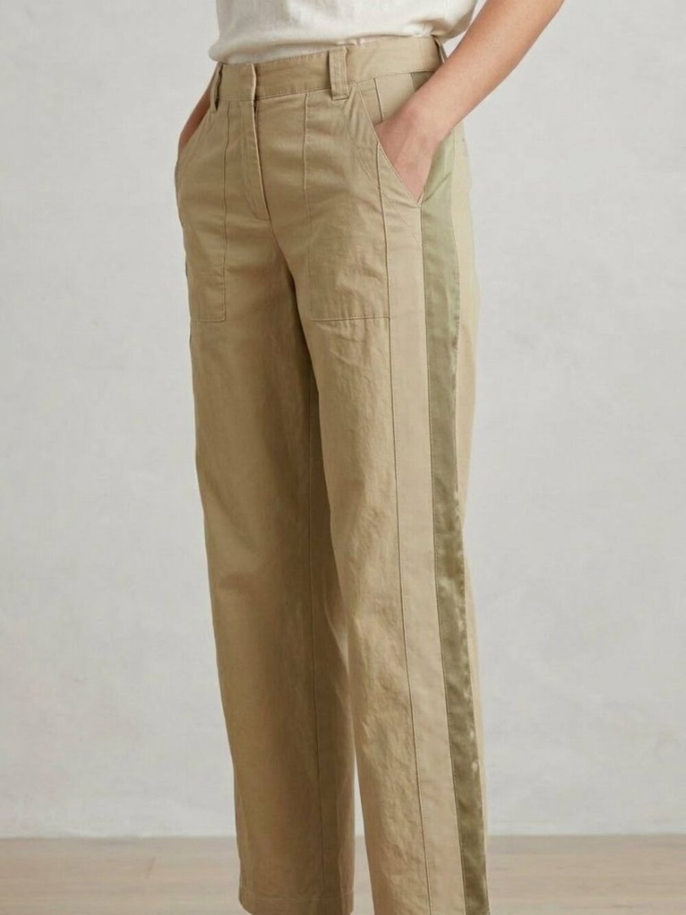 TWP The Wardrobe Project Izzy Pant Tan Poplin Silk Side Stripe Trousers | Size 2